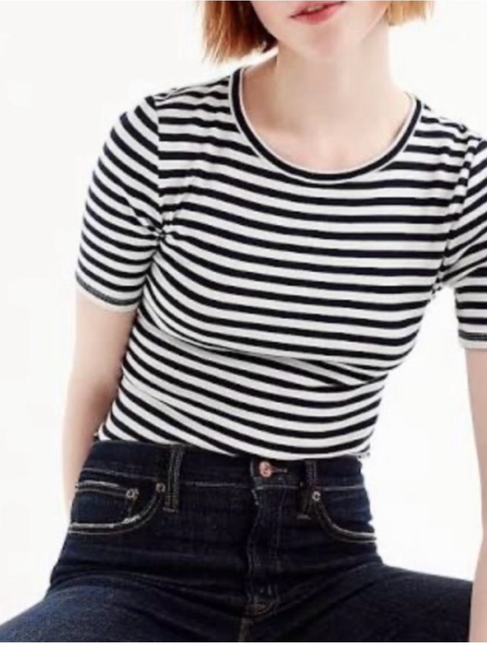 J Crew Perfect Fit T-Shirt Navy/White Striped Size Medium